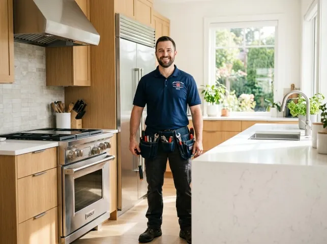 Appliance Repair Hero technician in a Briggsdale, CO kitchen after an appliance repair